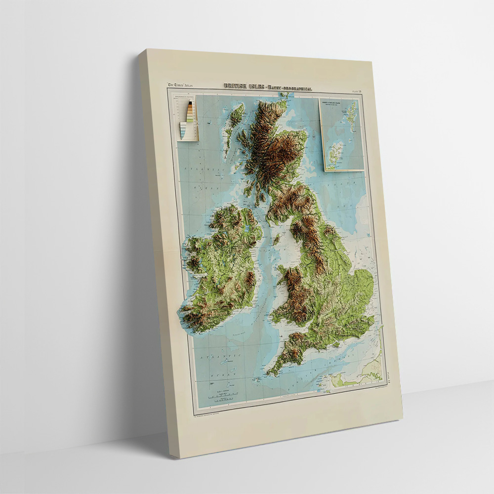 Custom Map Poster - 3D kabartma haritası 1922 İngiliz adaları
