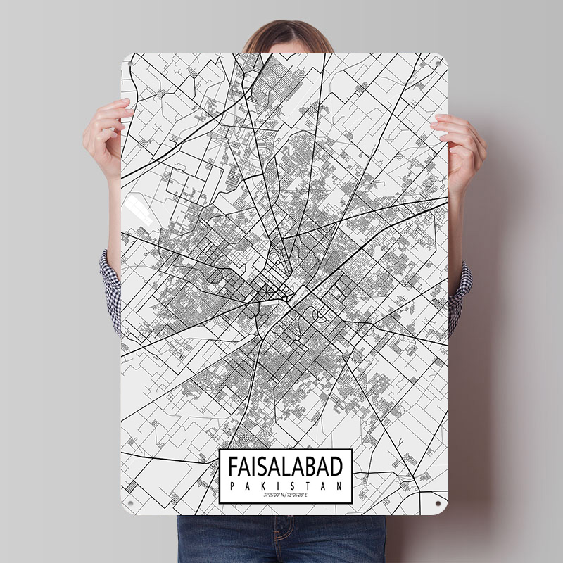 Custom Map Poster - Faisalabad Şehir Haritası Pakistan Hafif Teneke