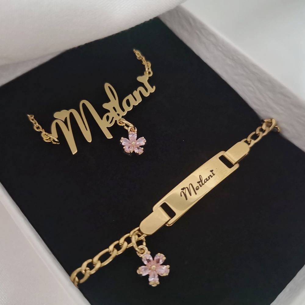 Name Necklace Custom - LeeChee çiçek zirkon küçük kolye özel