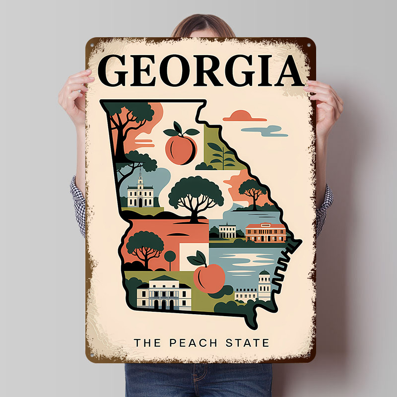 Custom Map Poster - Georgia: Şeftali Eyaleti Resimli Haritası Baskılı