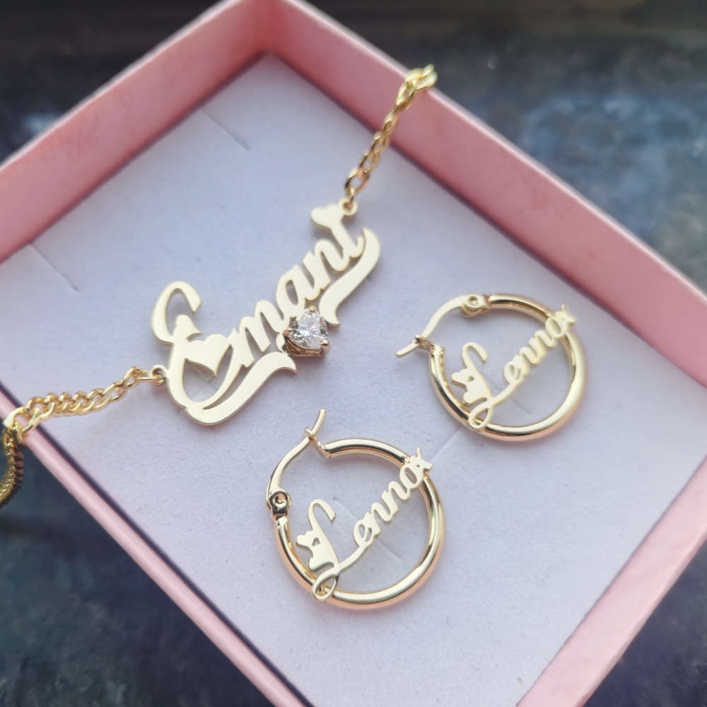 Name Necklace Custom - LeeChee kalp zirkon özel adı mektup